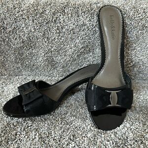 Kelly & Katie Black Mule Heels with Ribbon Bows